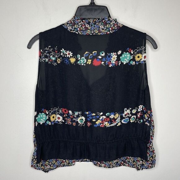 DEREK LAM 10 Crosby Top Womens 2 Sleeveless 100% Silk Floral Blouse Tassels - Picture 6 of 13